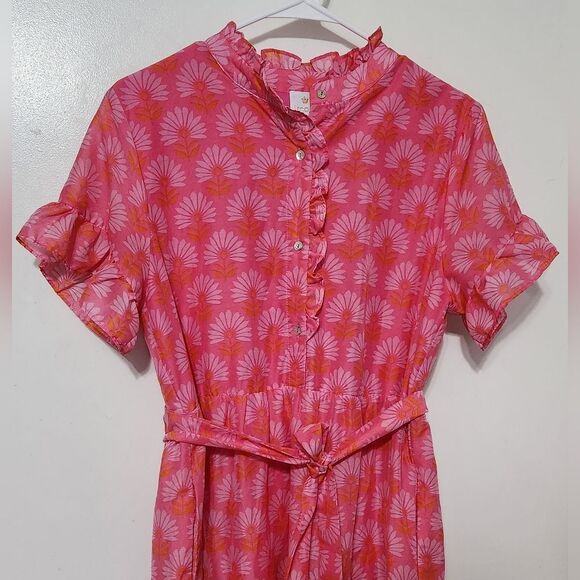 J.Marie Floral Ruffled Tiered Midi Belted Dress Resort Wear Vacation Prairie M - Picture 7 of 9